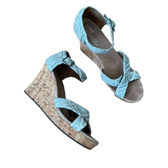 TOMS Blue Green Wedge Sandals - Picture 1 of 7